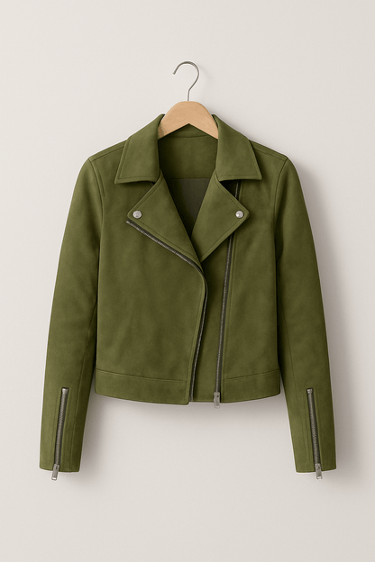 Women's Stylish Leather Jacket Zipper Detail