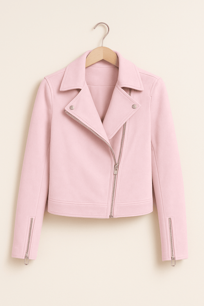Women's Stylish Leather Jacket Zipper Detail