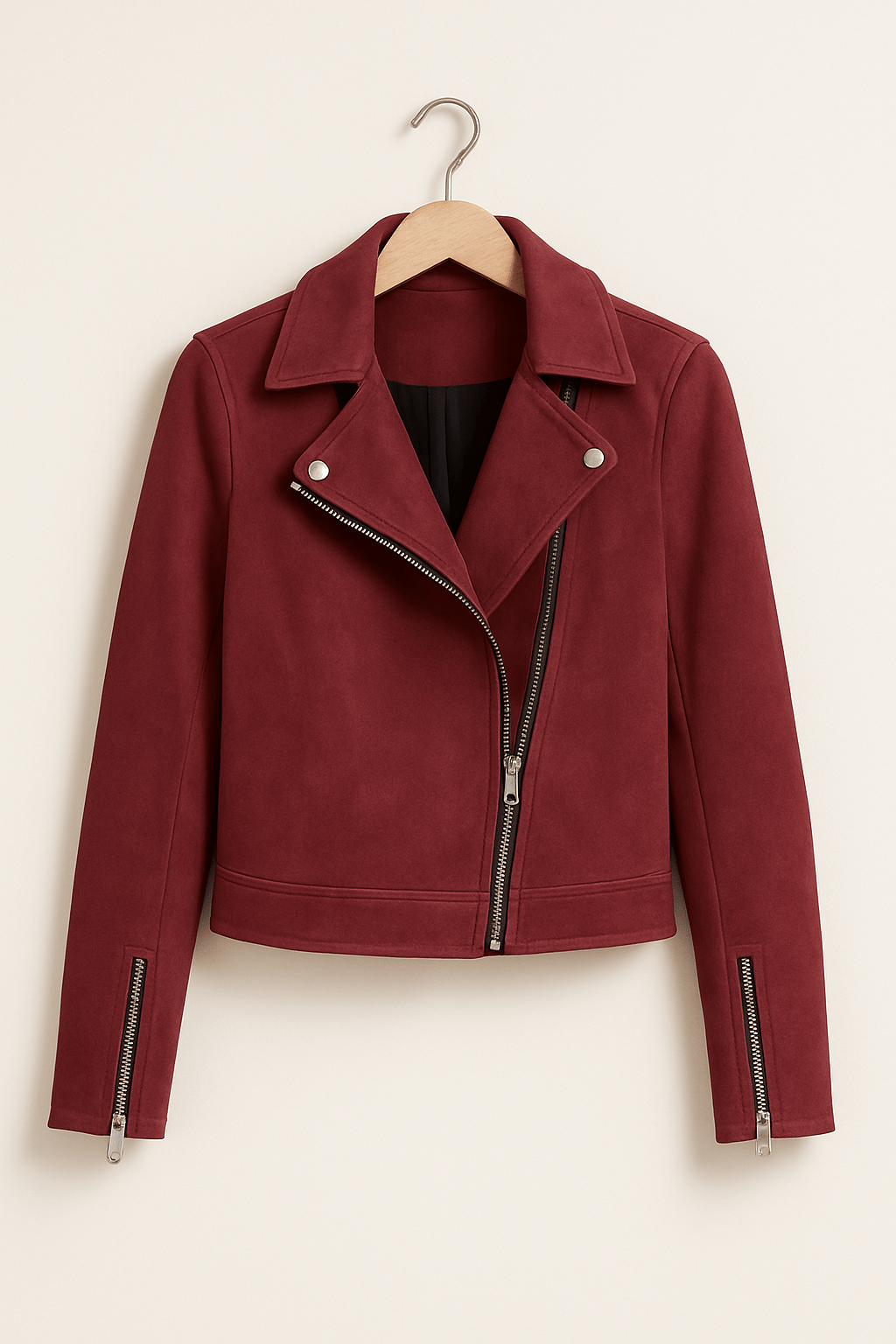 Women's Stylish Leather Jacket Zipper Detail