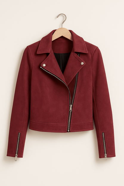 Women's Stylish Leather Jacket Zipper Detail