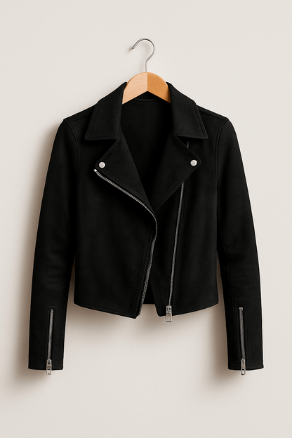 Women's Stylish Leather Jacket Zipper Detail