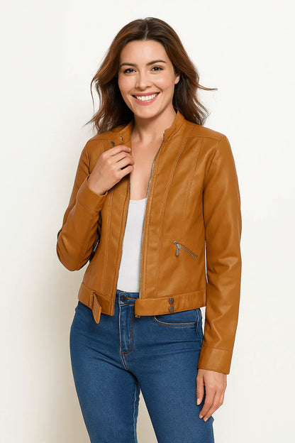 Elegant Women's Leather Jacket Slim Fit