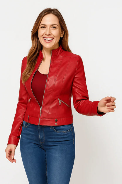 Elegant Women's Leather Jacket Slim Fit