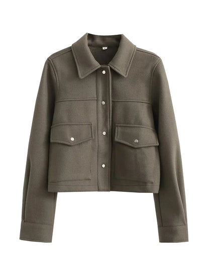 Practical short jacket wool blend oversized utility look