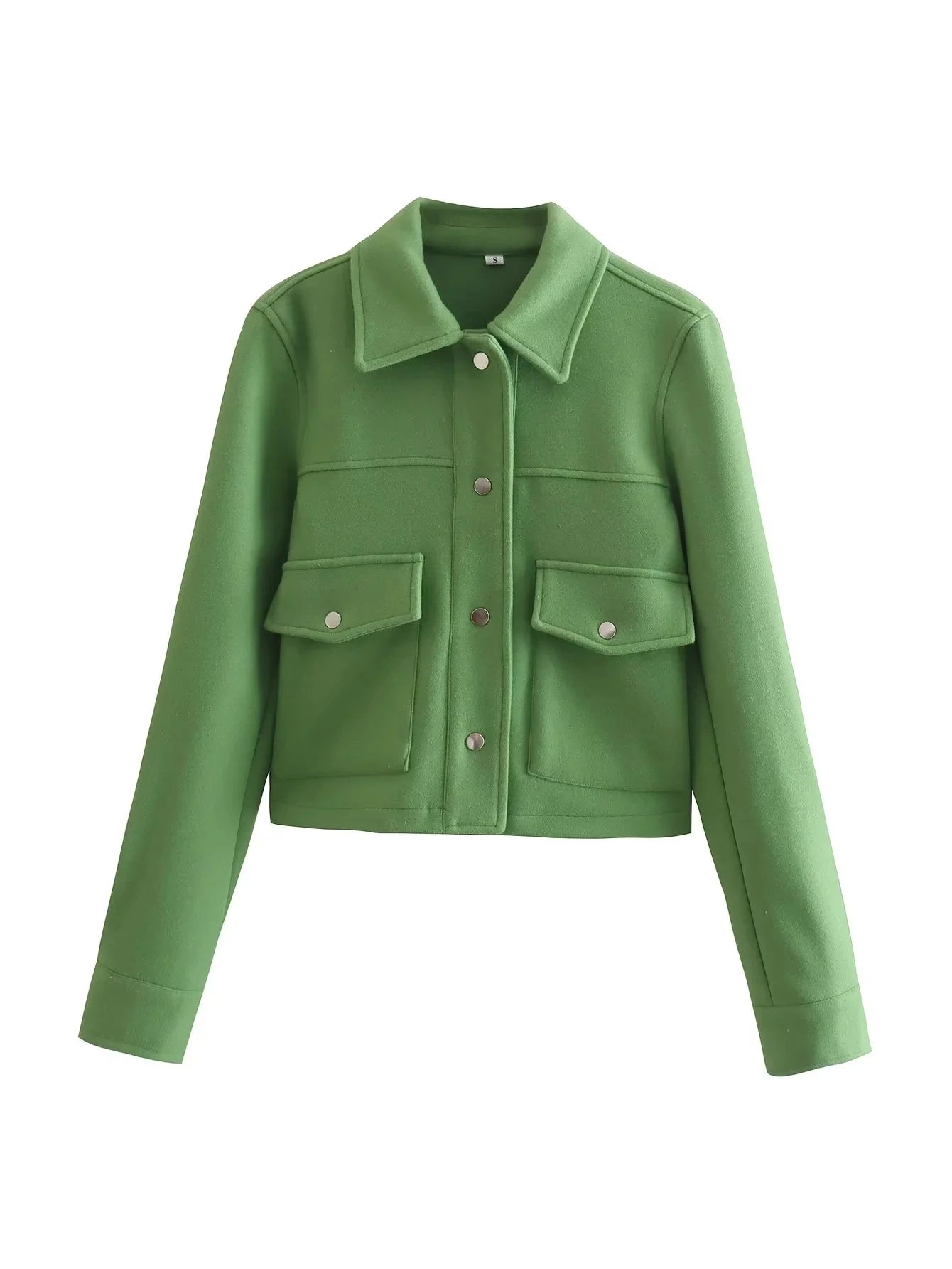 Practical short jacket wool blend oversized utility look