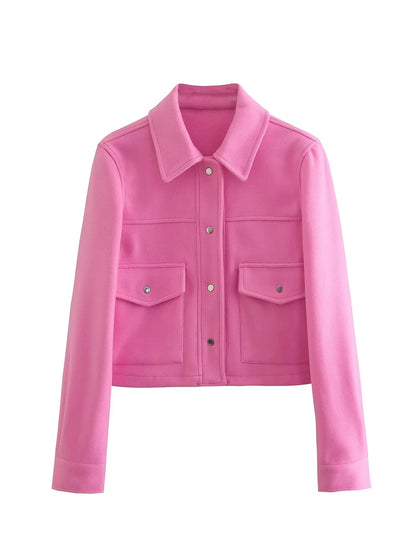 Practical short jacket wool blend oversized utility look