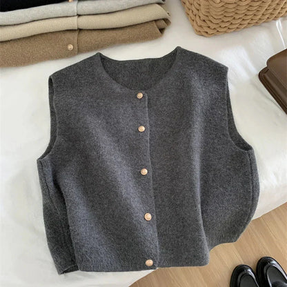 Women's Modern Knitted Vest with Buttons
