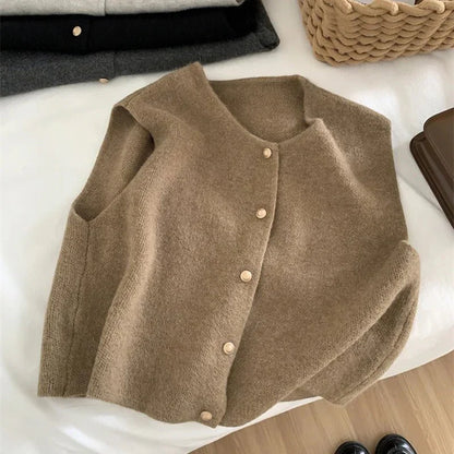 Women's Modern Knitted Vest with Buttons