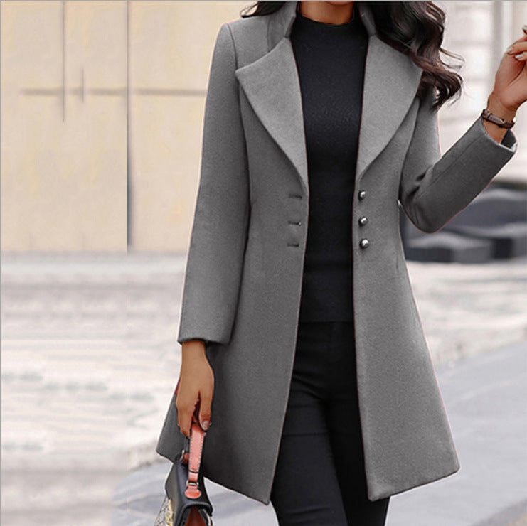 Eleganter Langmantel Damen Mantel Woll-Look Taillierte Passform - IdealeKleiden