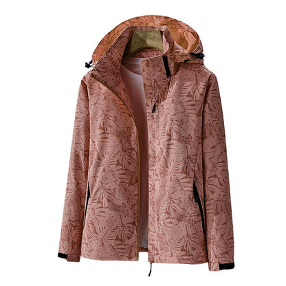 Women's Waterproof Lightweight Jacket with Hood Floral Pattern