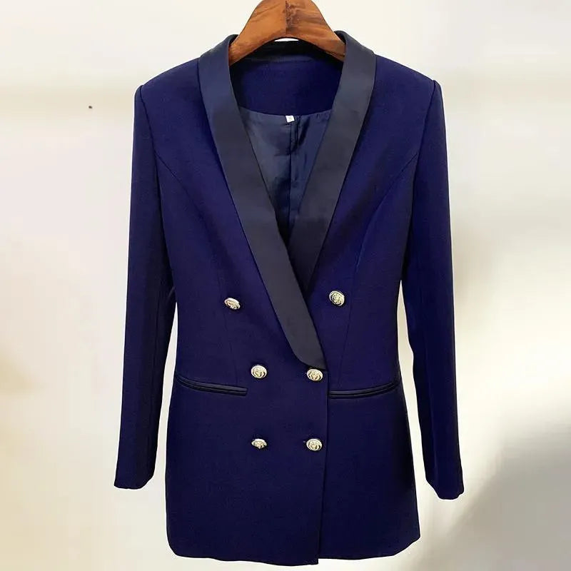 Stylish Women's Blazer Navy Blue Elegant Solid Color