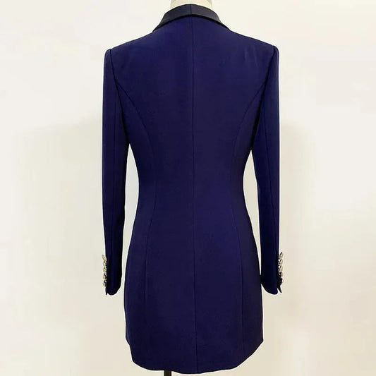 Stylische Blazer Damen Navy Blau Elegante Einfarbig - IdealeKleiden
