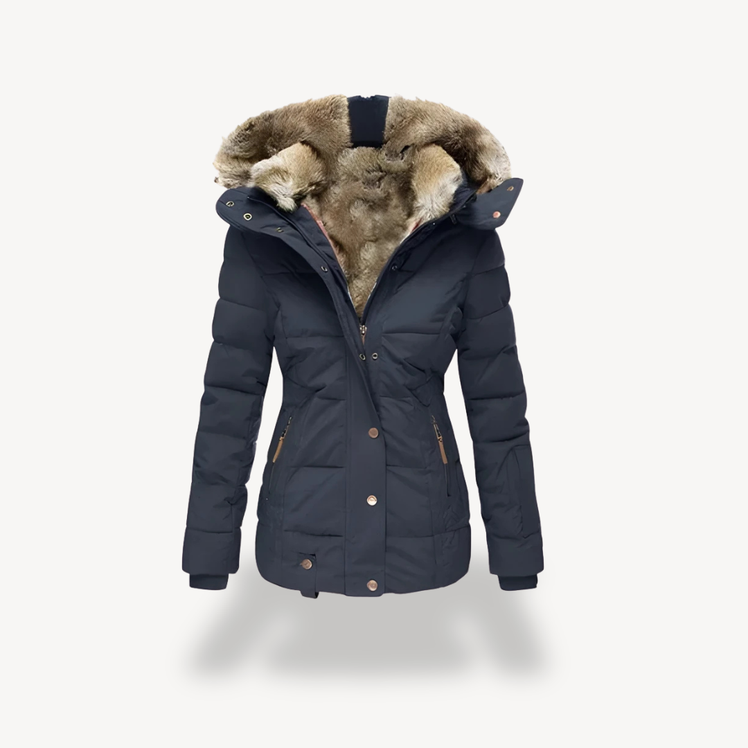 Women's Quilted Parka Jacket with Detachable Faux Fur Hood