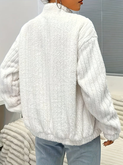 Teddyjacke Damen Langärmlig Rippverarbeitung - IdealeKleiden