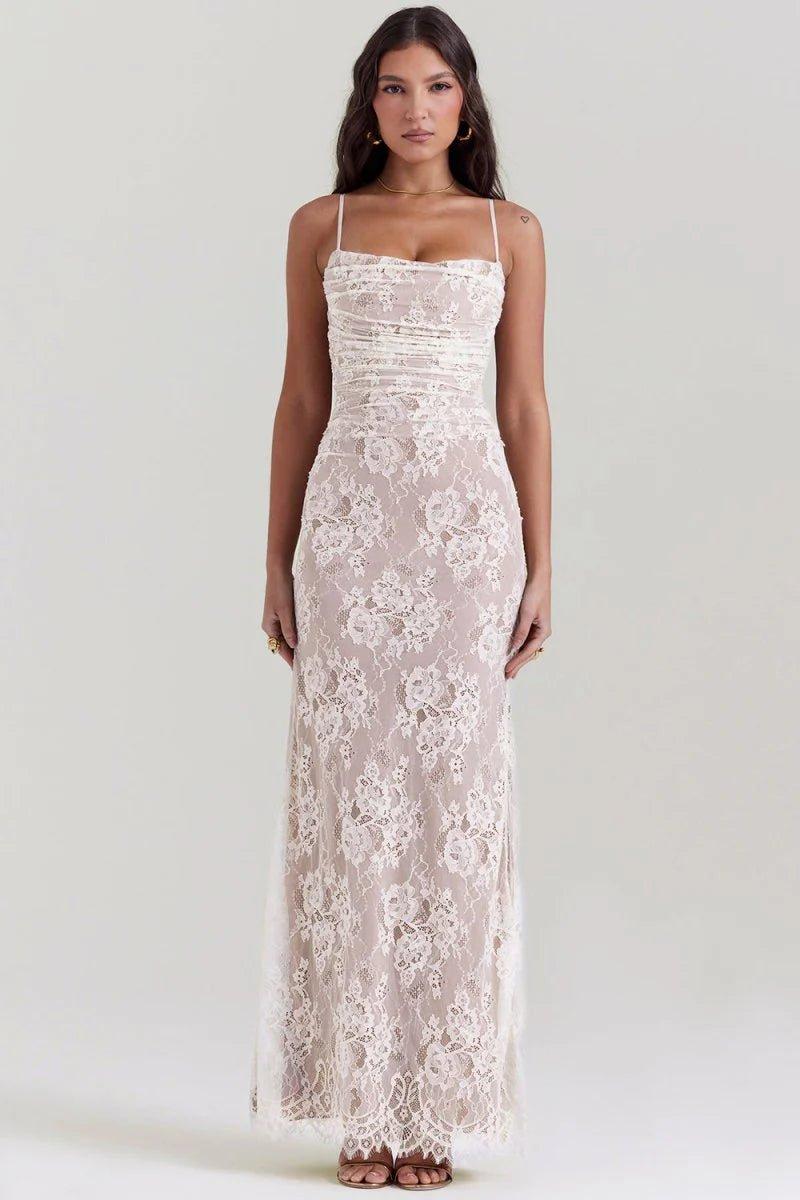 Elegant Maxi Dress Lace Long-sleeved Sheer