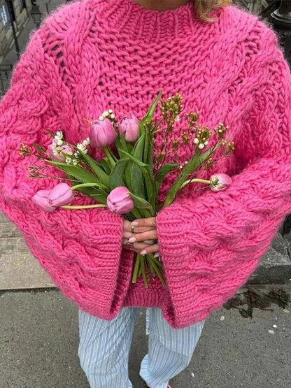 Nola - Generous Ladies' Jumper with Cable Knit and Boho-Style Cut-Out Sleeves