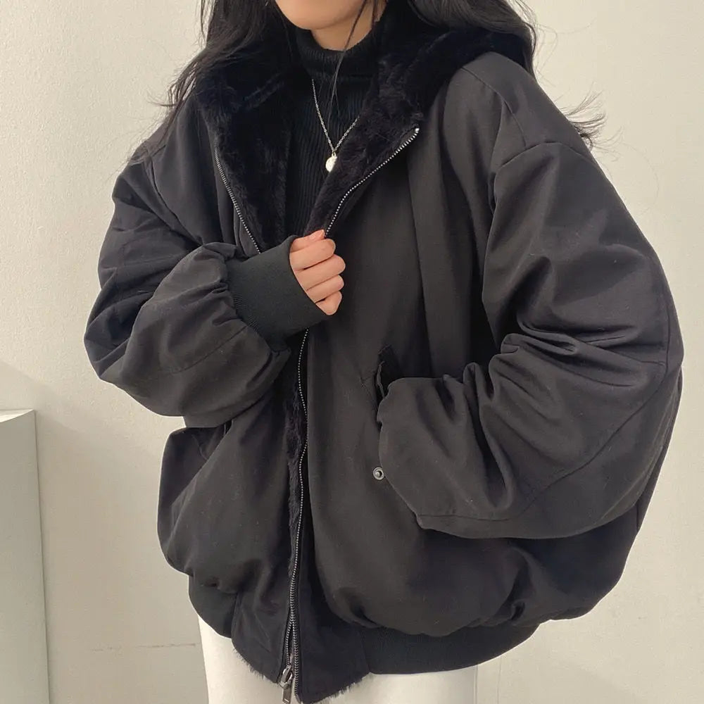 Oversized Winter Jacket Plush Lining Hood