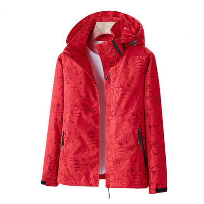 Women's Waterproof Lightweight Jacket with Hood Floral Pattern