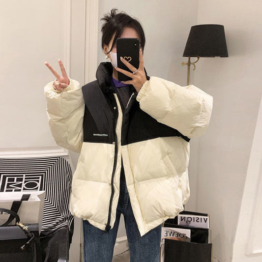 Übergrößige Pufferjacke Steppdesign Hochkragen Reißverschluss - IdealeKleiden