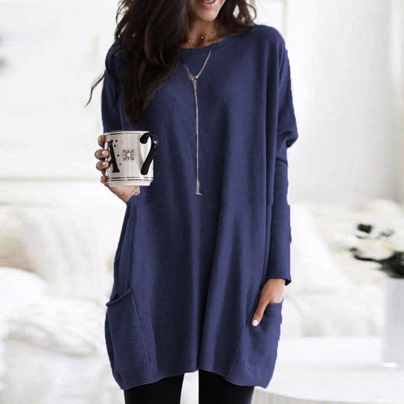 Stylischer Damen Pullover Lang Schwarz