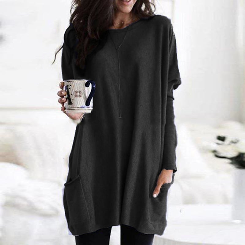 Stylischer Damen Pullover Lang Schwarz