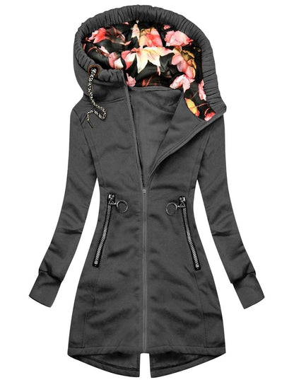 Stylish Women's Jacket | Winter Coat with Stand-Up Collar, Zipper Pockets, and Hood