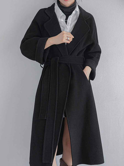 Oversized wool coat with belt