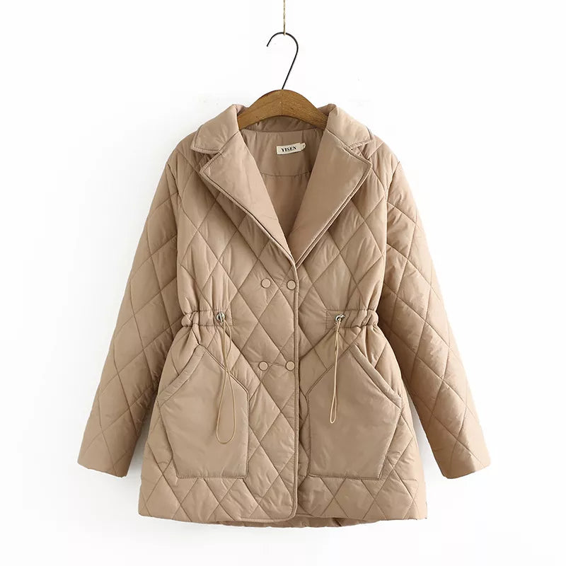 Large Puffer Jacket Argyle Pattern Stylish Warm