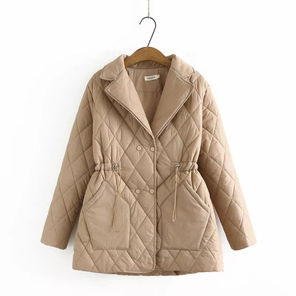 Large Puffer Jacket Argyle Pattern Stylish Warm