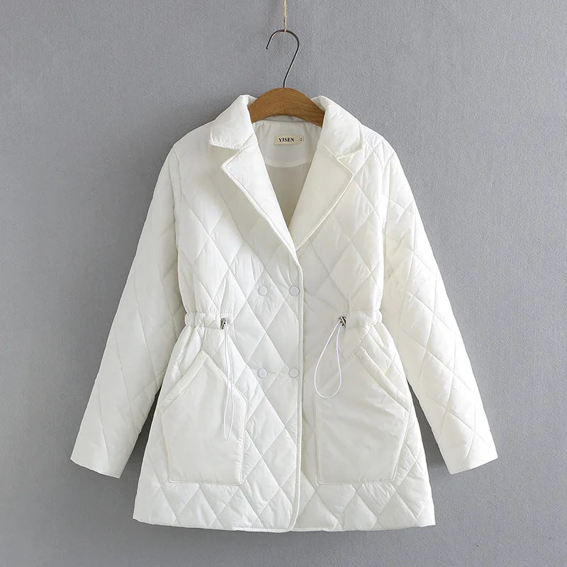 Large Puffer Jacket Argyle Pattern Stylish Warm