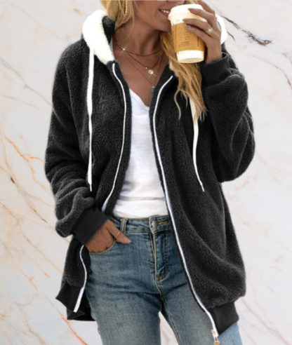 Large Faux Leather Long Zipper Jacket