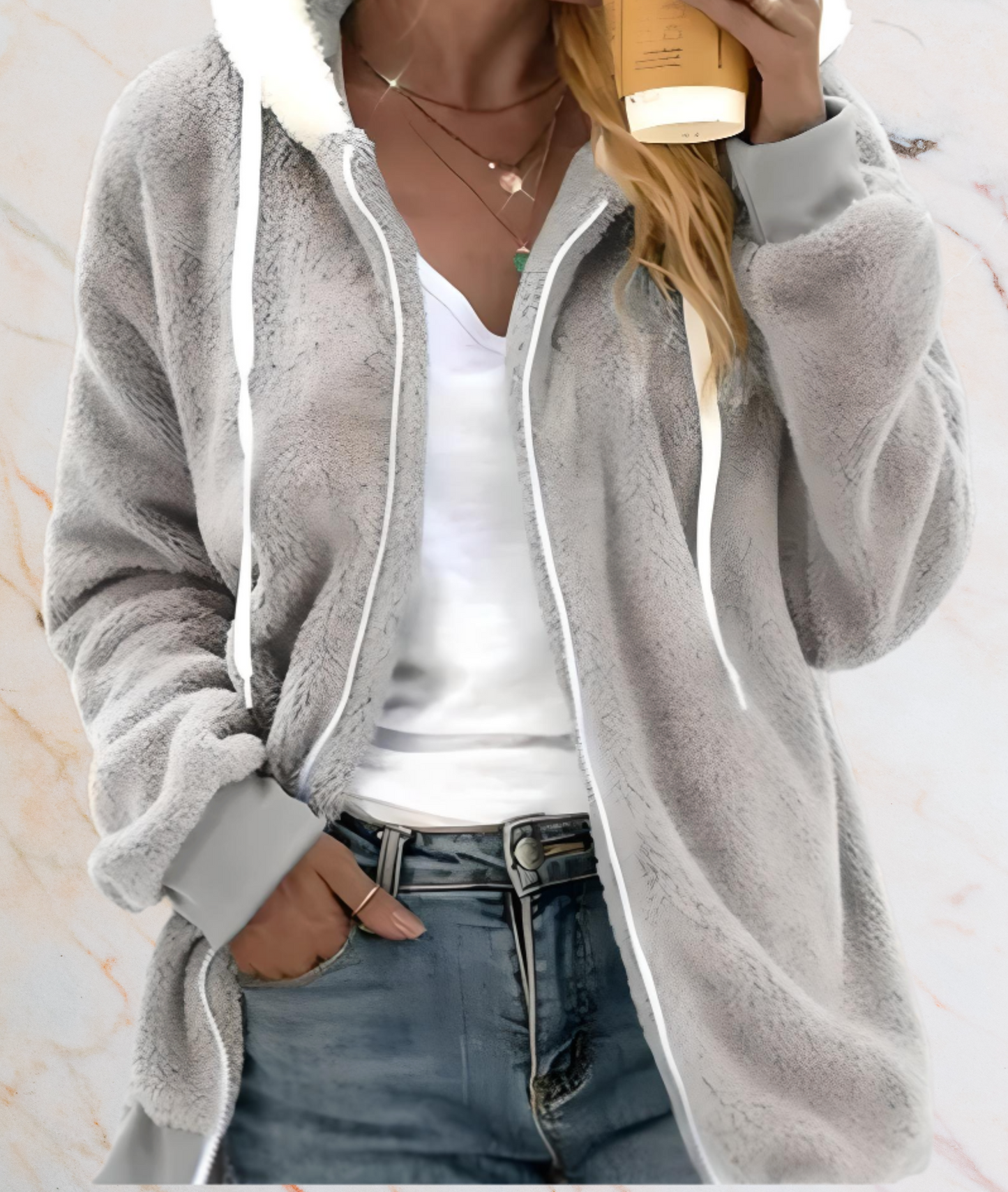 Large Faux Leather Long Zipper Jacket