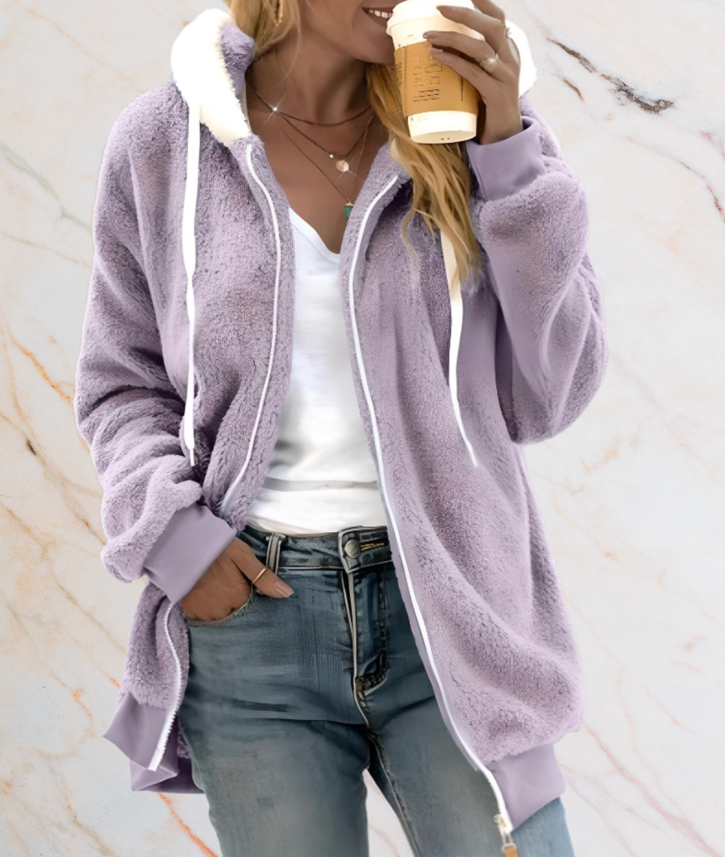 Large Faux Leather Long Zipper Jacket