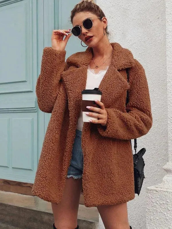 Women's Sheepskin Coat with Large V-Neck