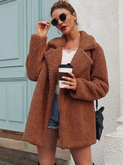 Women's Sheepskin Coat with Large V-Neck