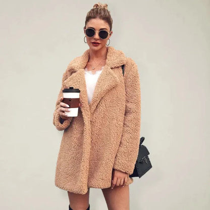 Women's Sheepskin Coat with Large V-Neck