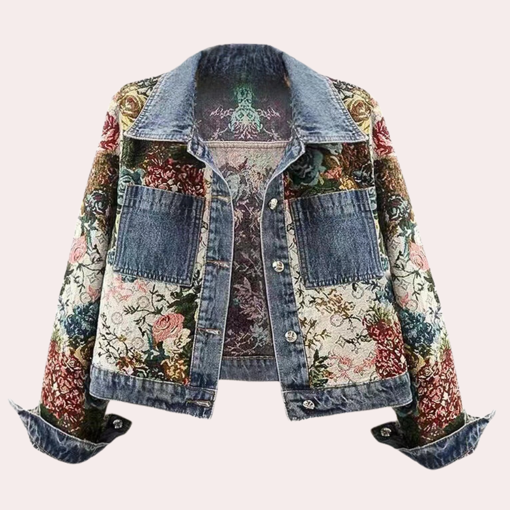 Elegant Women's Denim Jacket Floral Print Autumn Fashion