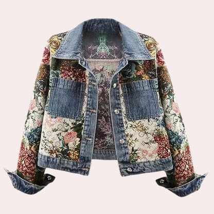 Elegant Women's Denim Jacket Floral Print Autumn Fashion
