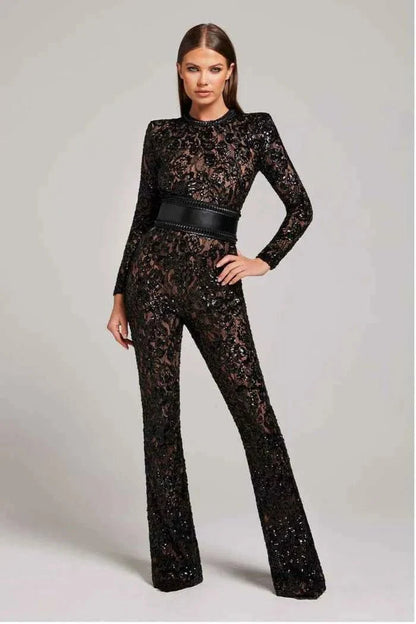 Glitter Jumpsuit Wide Leg Evening Dress