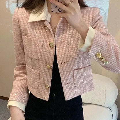 Fashionable Women's Jacket Patchwork Tweed Look