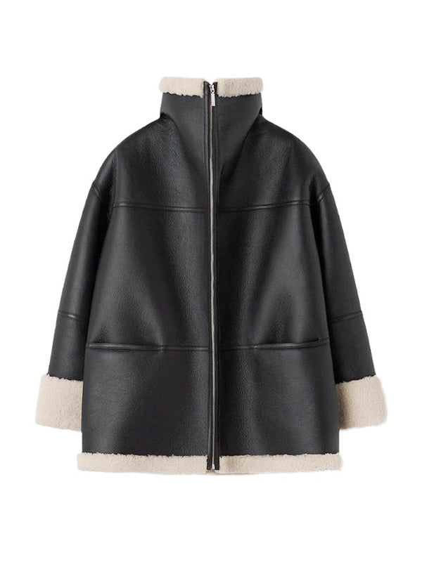 Shearling Jacket Oversized Zipper Reversible