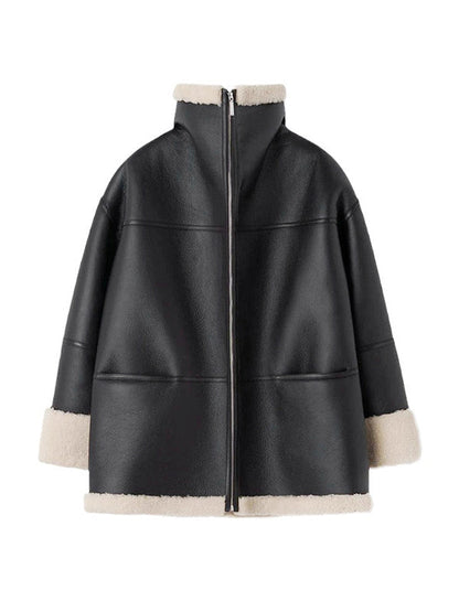 Shearling Jacket Oversized Zipper Reversible