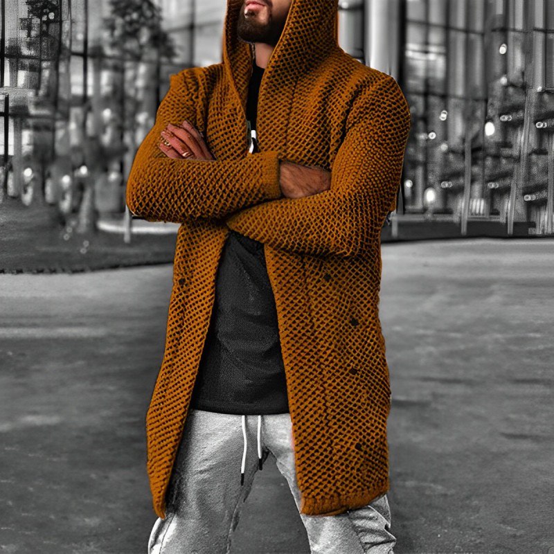 Men's Mid-length Knitted Cardigan Hoodie