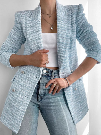 Elegant Women's Blazer Light Blue Button Closure