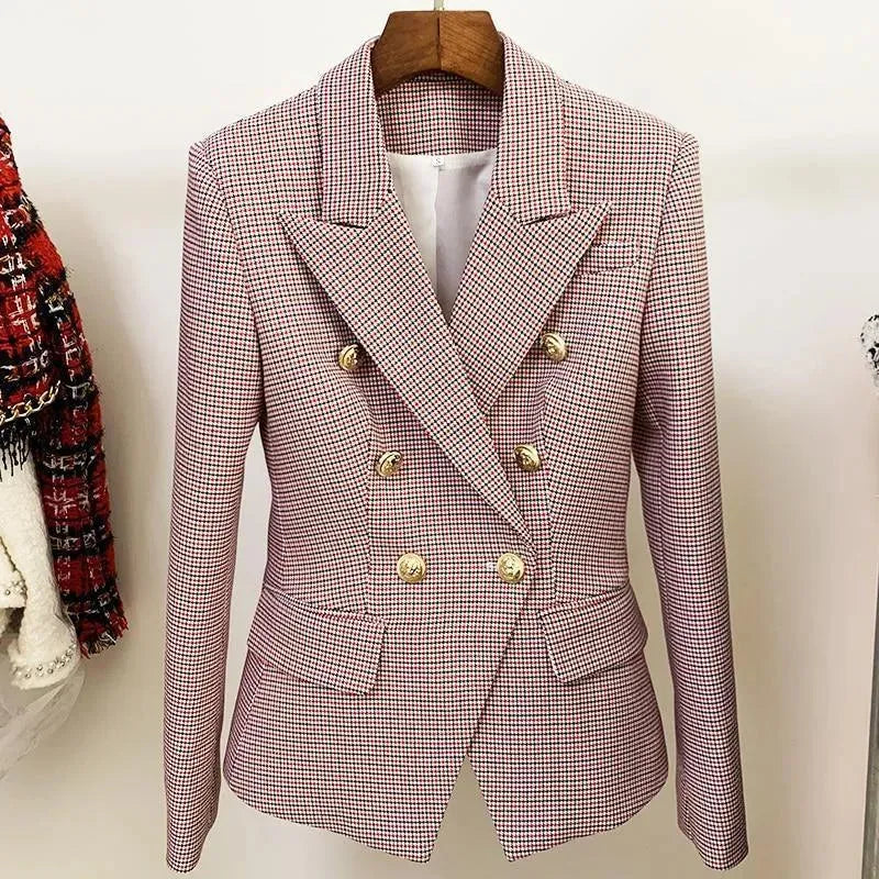 Stylish Women's Blazer Pink Plaid