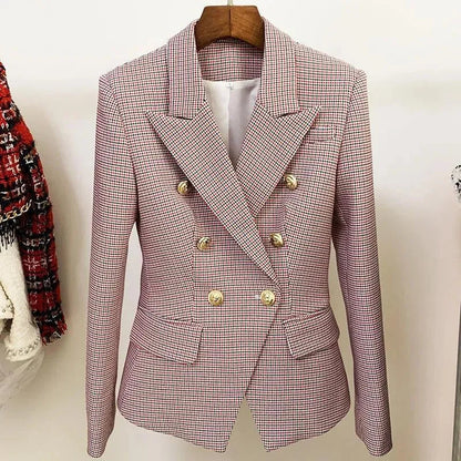 Stylish Women's Blazer Pink Plaid