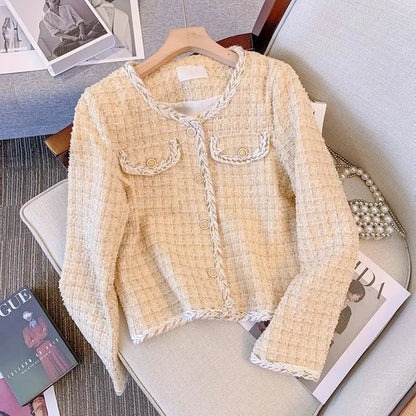 Women's Pink Plaid Trendy Tweed Jacket