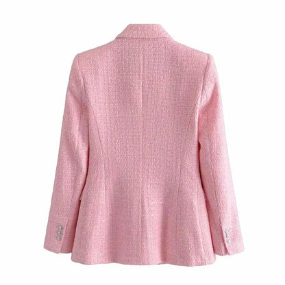 Eleganter Damen Blazer Pink Tweed Business Look - IdealeKleiden