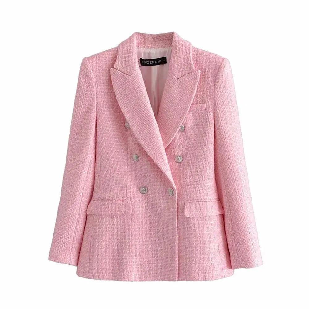 Elegant Women's Blazer Pink Tweed Business Look