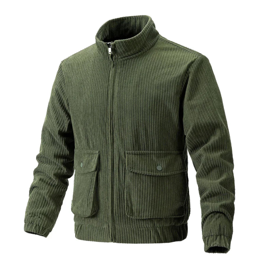 Men's Corduroy Jacket Stand-Up Collar with Pockets